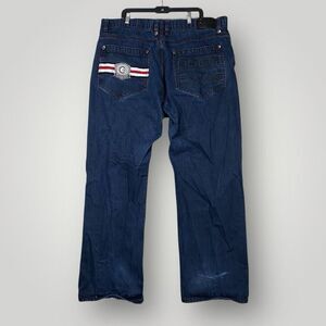 Coogi Men's Size 46x3 Straight Regular 69 Loose Blue Cotton Blend Jeans Distress